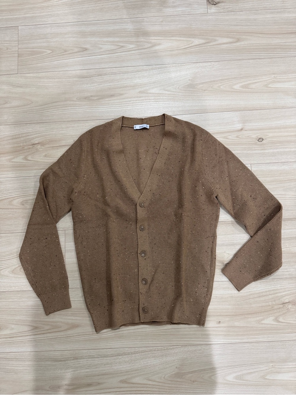 Mango Men's Camel Brown Button-Front Knit Cardigan